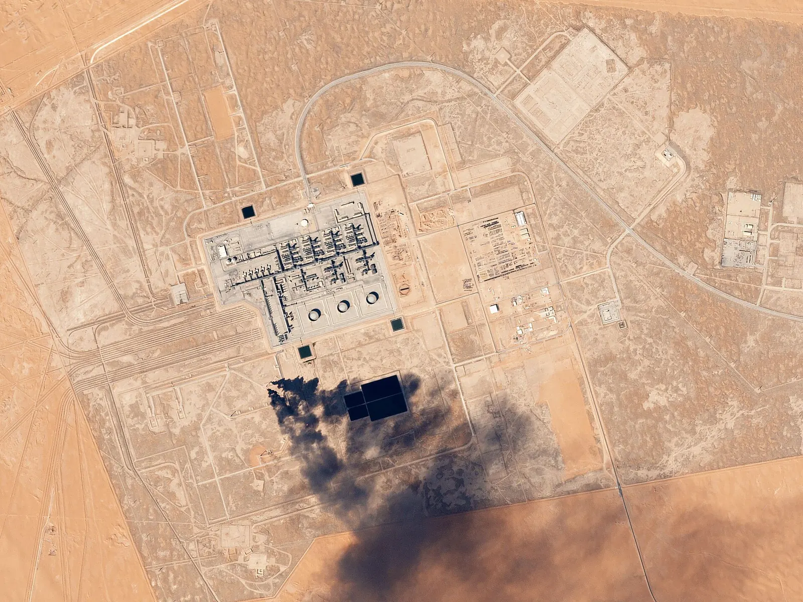 Satellite view of the Khurais oil processing facility, Saudi Arabia