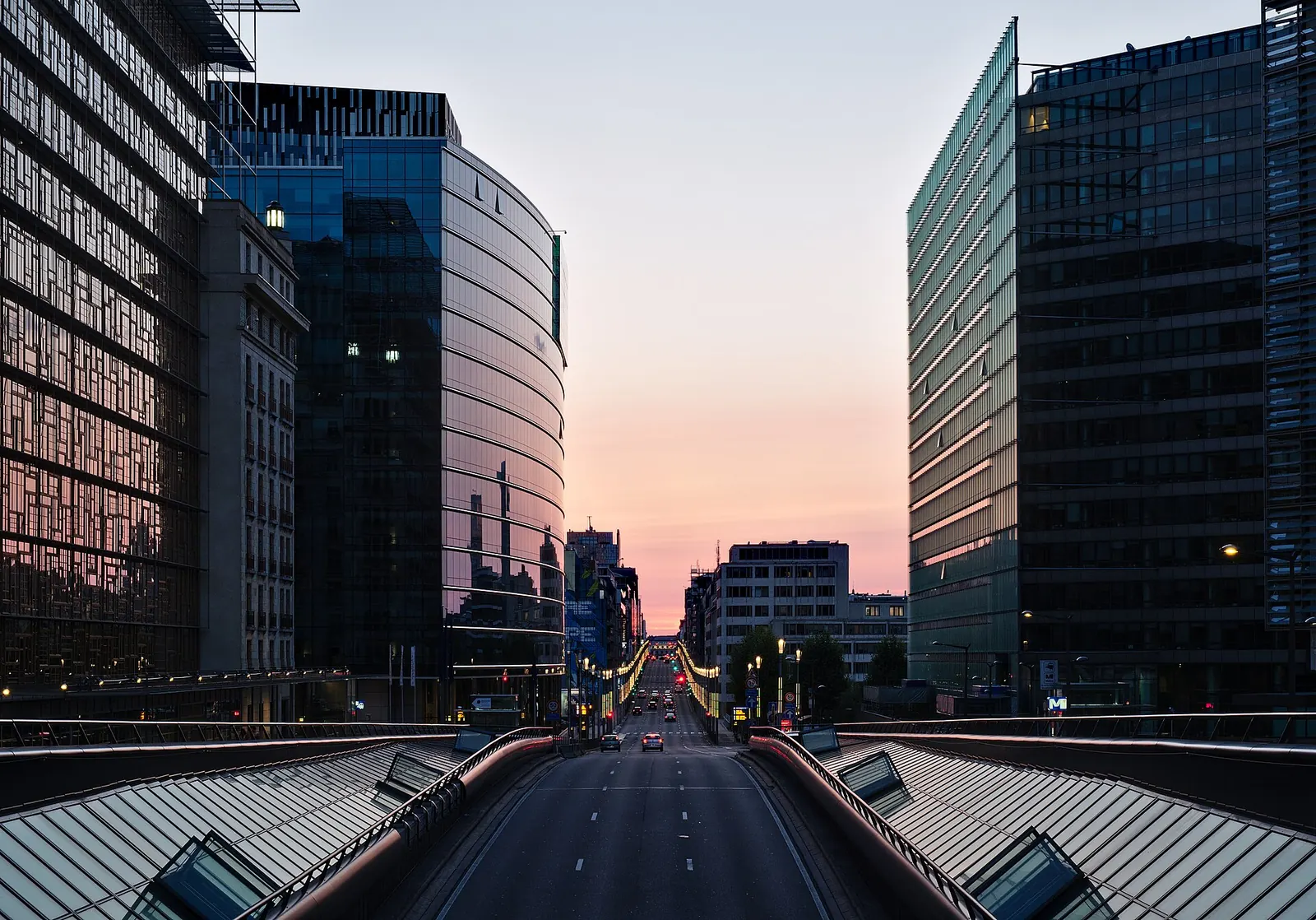 Rue de la Loi in the European Quarter of Brussels at twilight