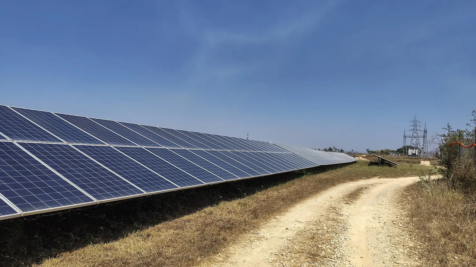 Solar panels with grid lines behind, India