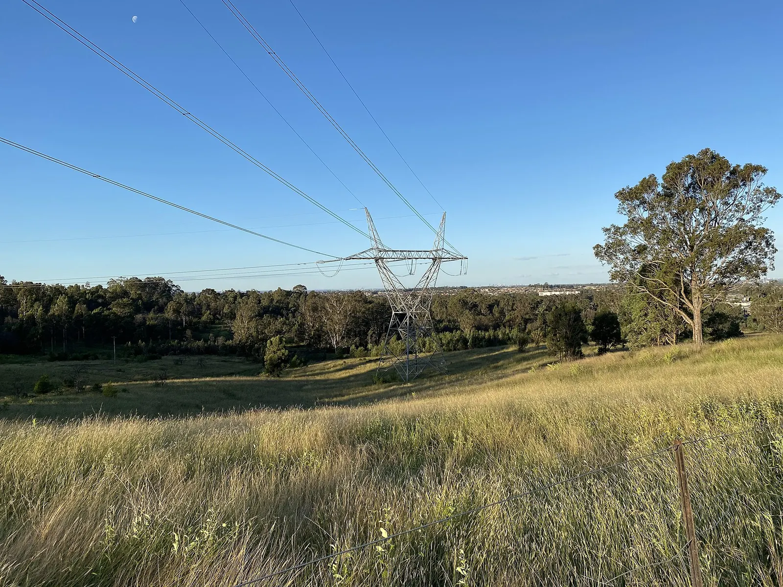 A transmission line pylon in the Western Sydney Parklands, Australia