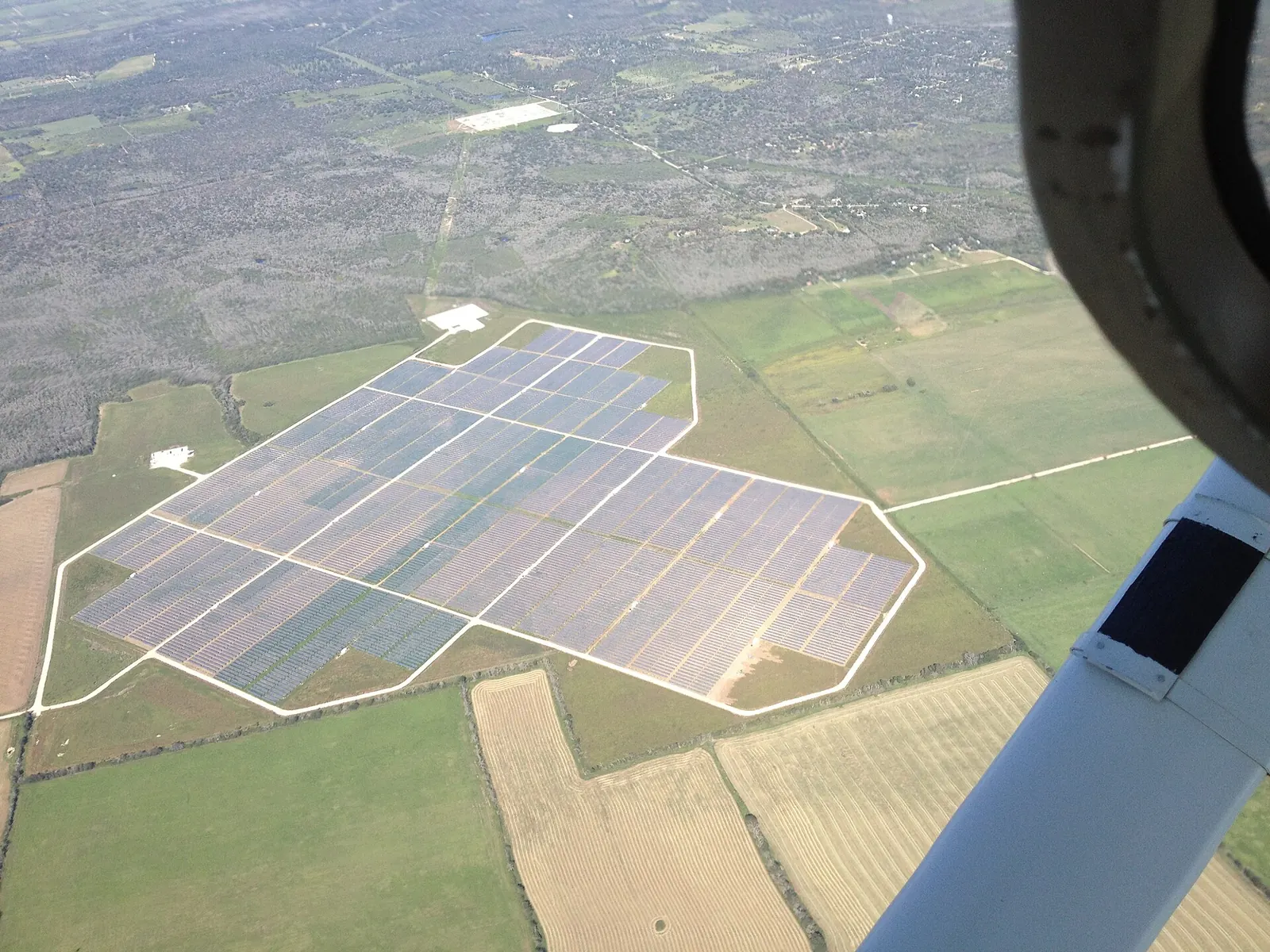 Aerial view of the Webberville solar farm near Austin, Texas