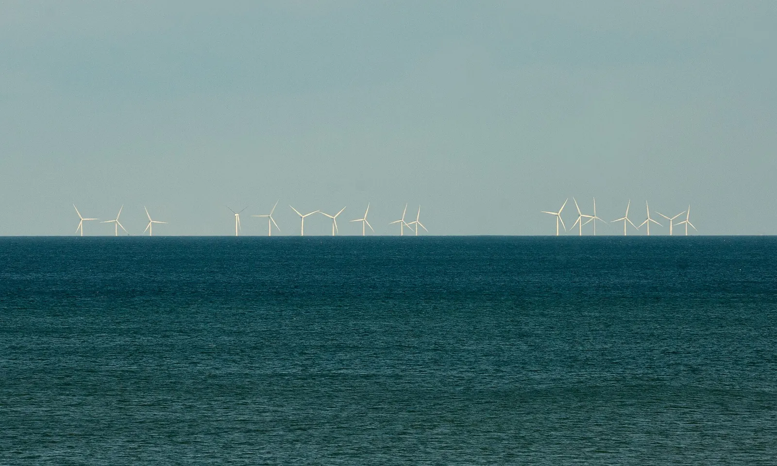 The Westermost Rough offshore wind farm seen from Barmston beach, Yorkshire