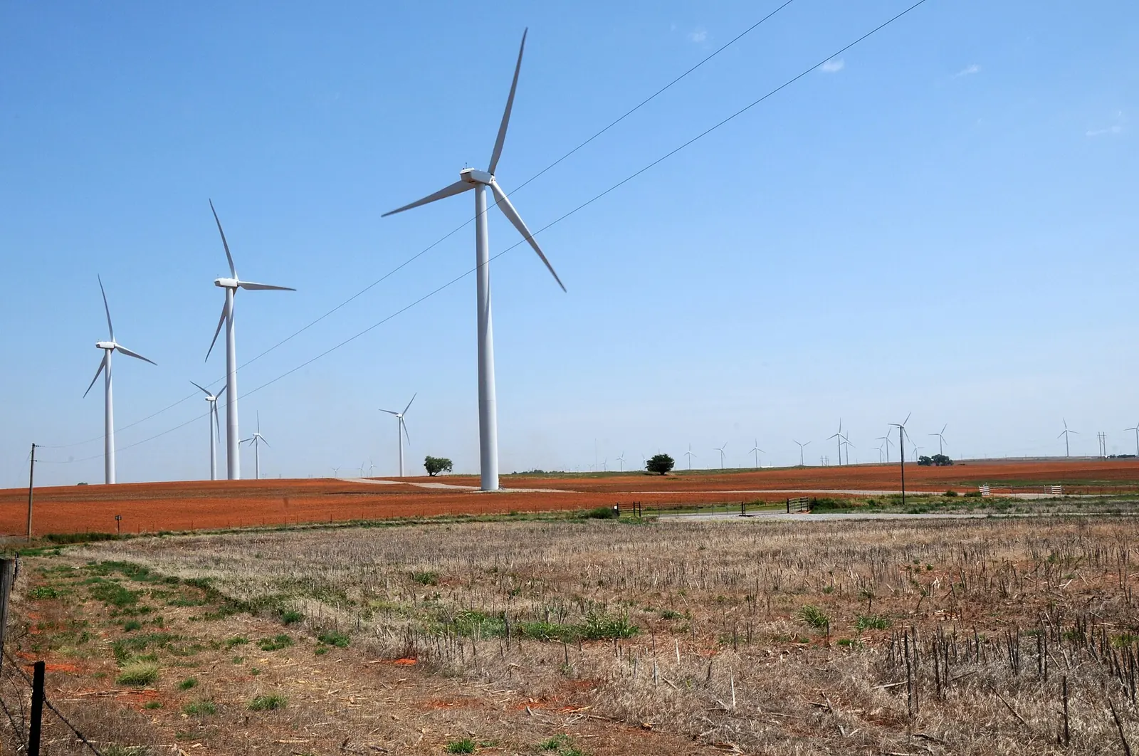 Wind turbines on farmland in Oklahoma